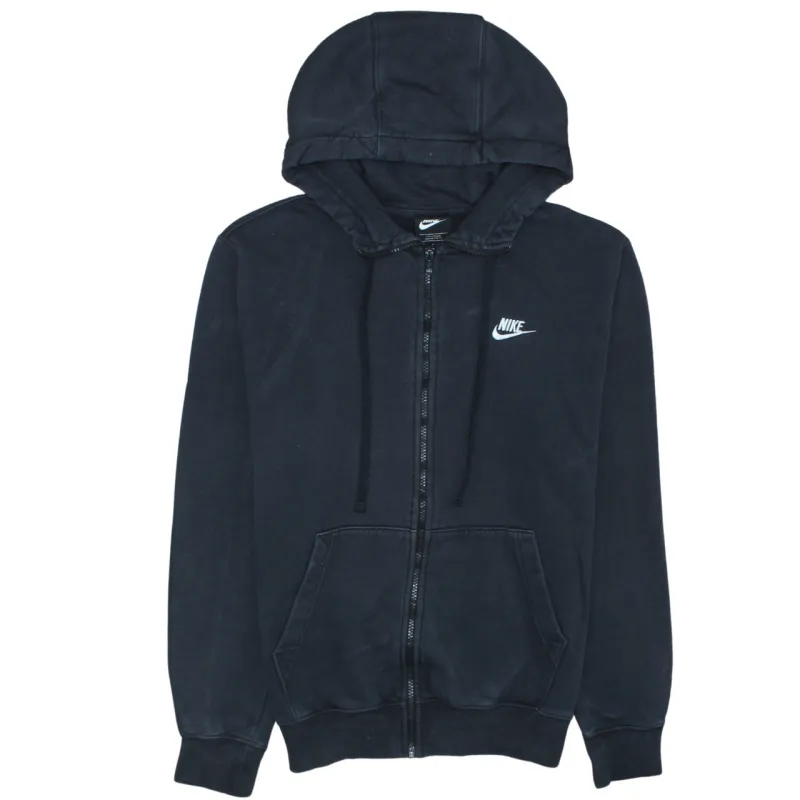 Nike Black Full Zip Hoodie Men's Small Embroidered Swoosh Logo Split Pocket Sweatshirt made by Nike