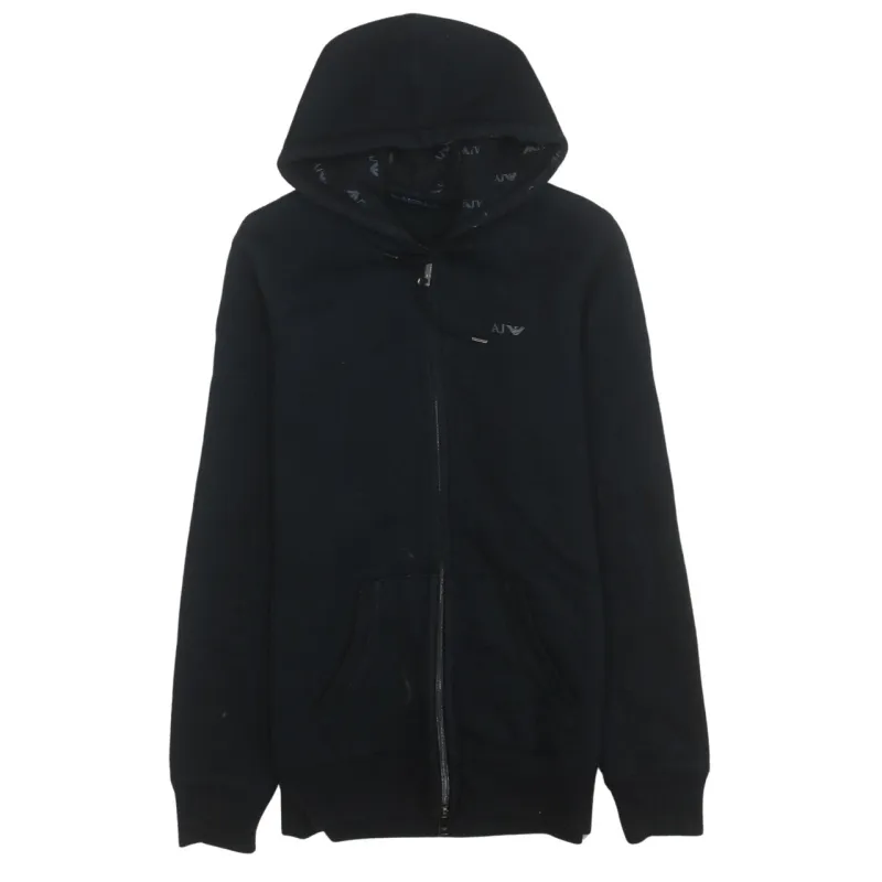 Armani Jeans Black Zip Hoodie Men's Small Embroidered Chest Logo Front Pockets Sweatshirt sold by Vintage Club