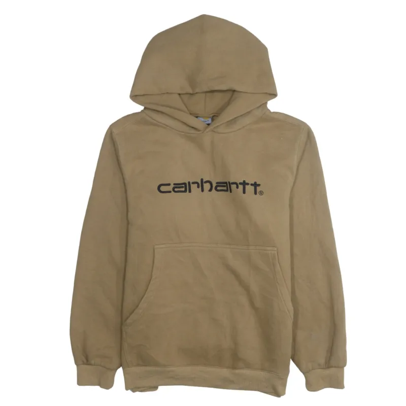 Carhartt Tan Brown Hoodie Women’s Large Printed Logo Front Pouch Fleece Lined Sweatshirt sold by Vintage Club