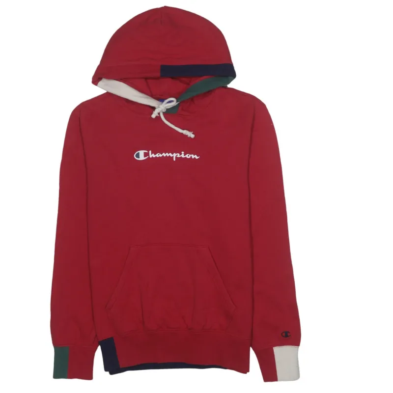 Champion Burgundy Red Hoodie Men's Small Embroidered Logo Colour Block Cuffs Pullover Sweatshirt made by Champion