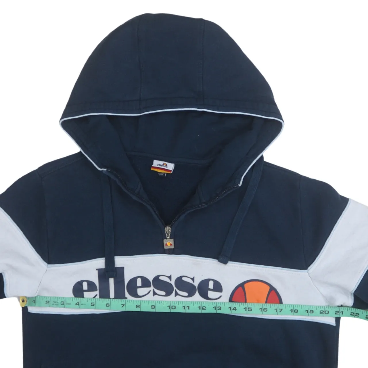 Ellesse Navy Blue Hoodie Women’s Large Quarter Zip Big Printed Logo Front Pocket Sweatshirt sold by Vintage Club product image thumbnail 5