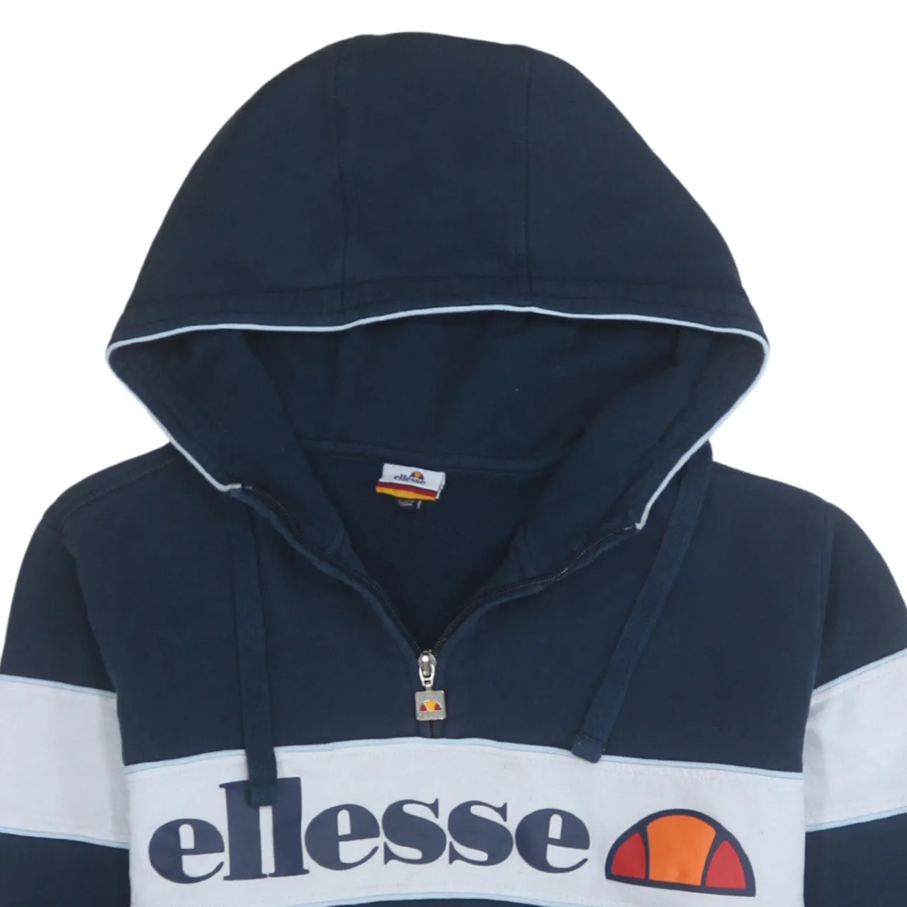 Ellesse Navy Blue Hoodie Women’s Large Quarter Zip Big Printed Logo Front Pocket Sweatshirt sold by Vintage Club product image thumbnail 3