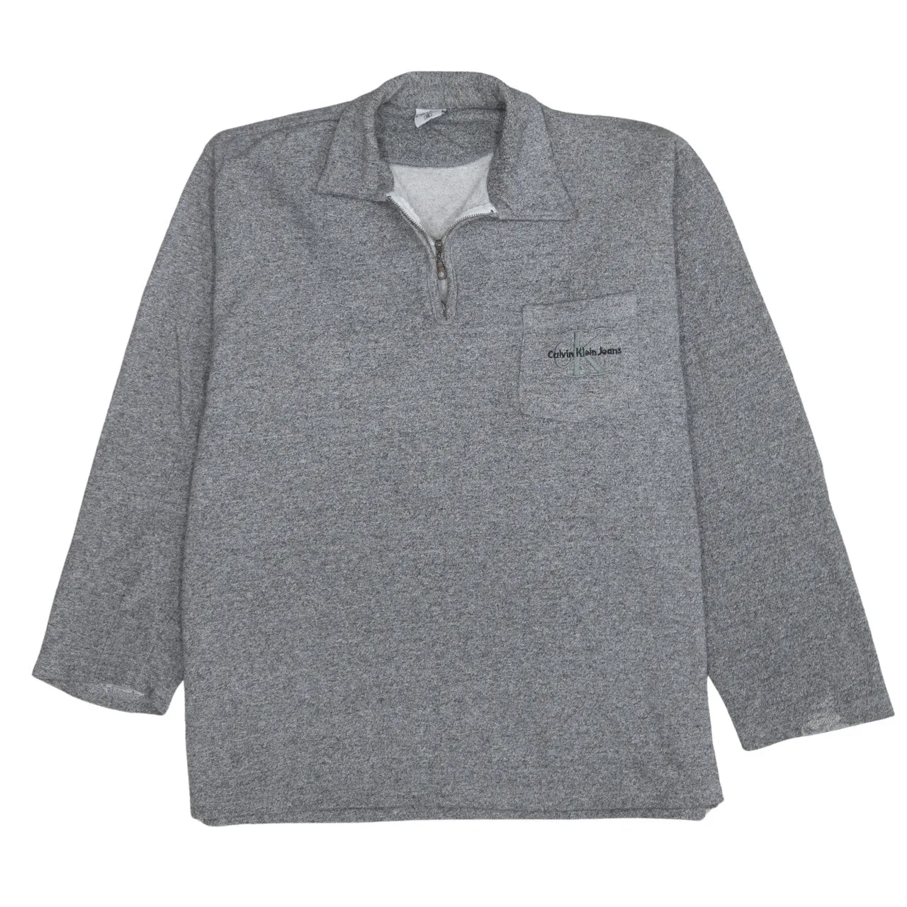 Calvin Klein Grey Quarter Zip Sweatshirt Men's XLarge Embroidered Chest Logo Pullover Fleece Top sold by Vintage Club