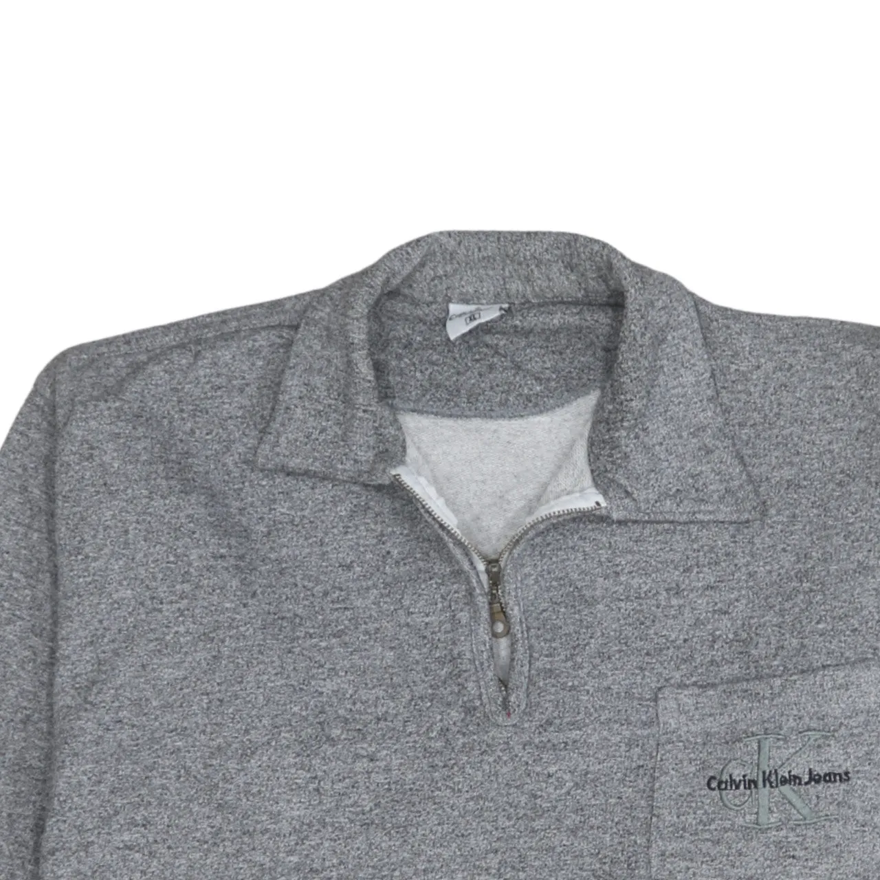 Calvin Klein Grey Quarter Zip Sweatshirt Men's XLarge Embroidered Chest Logo Pullover Fleece Top sold by Vintage Club product image thumbnail 3