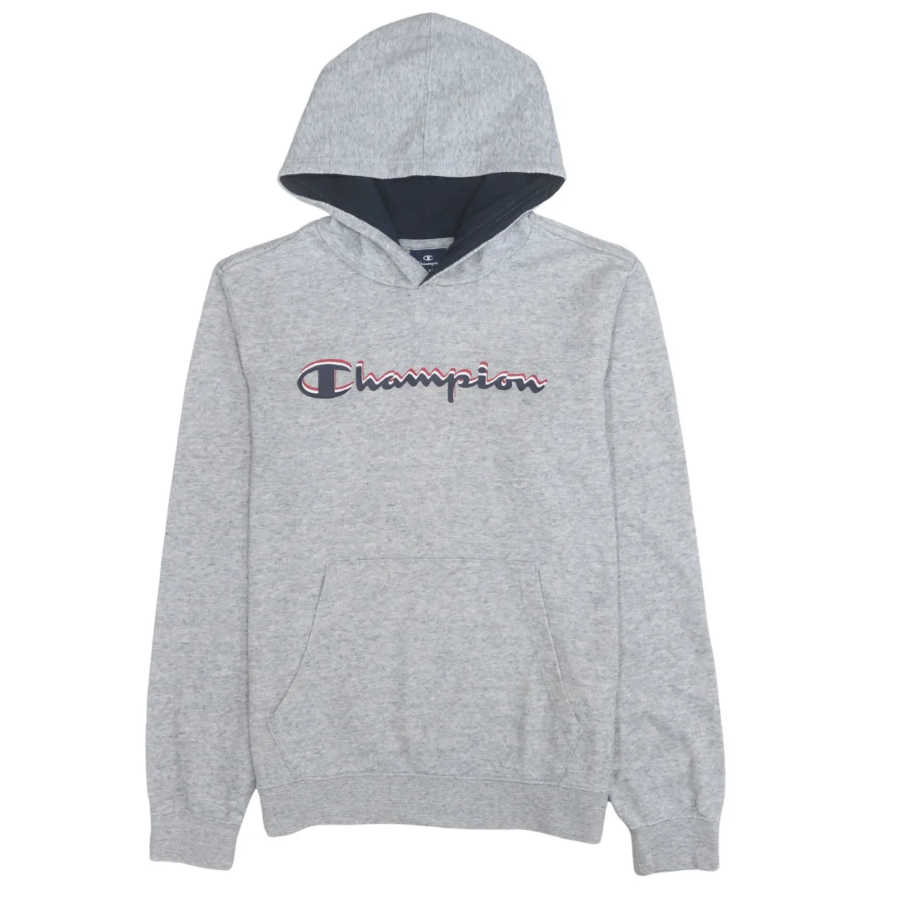 Champion Grey Hoodie Women’s XXLarge Embroidered Script Logo Front Pocket Pullover Sweatshirt sold by Vintage Club