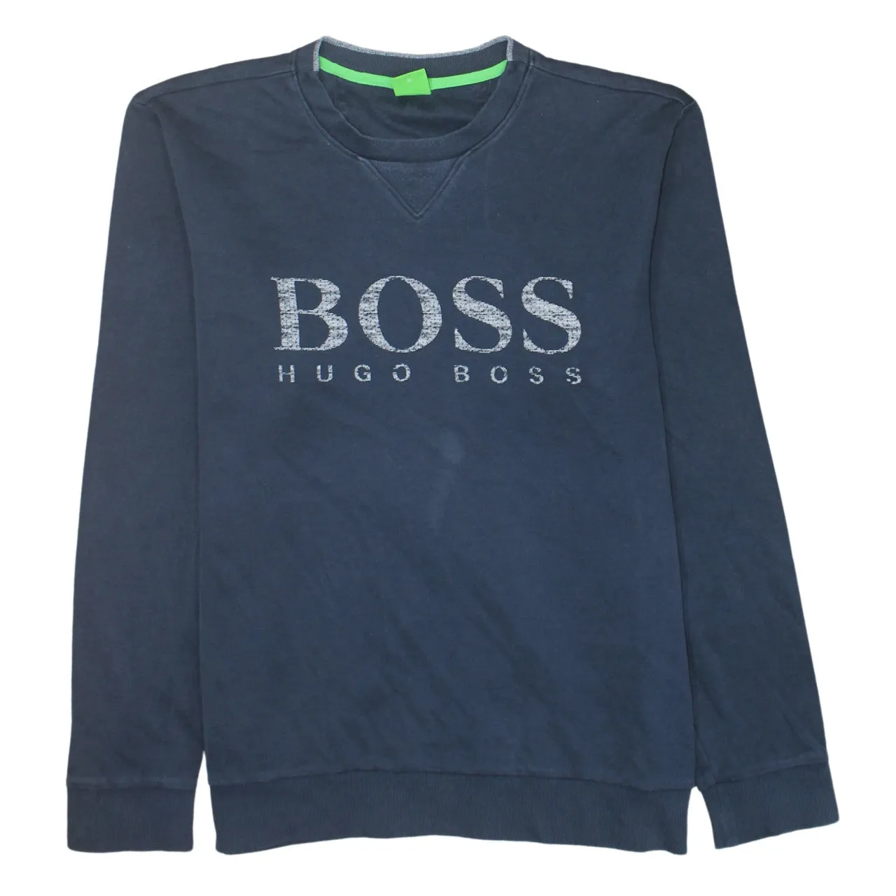 HUGO BOSS Navy Blue Sweatshirt Women’s XLarge Printed Logo Crewneck Pullover Top sold by Vintage Club