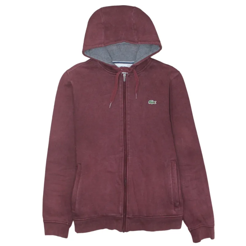 Lacoste Burgundy Red Hoodie Men's Medium Embroidered Croc Logo Zip Pockets Sweatshirt made by Lacoste