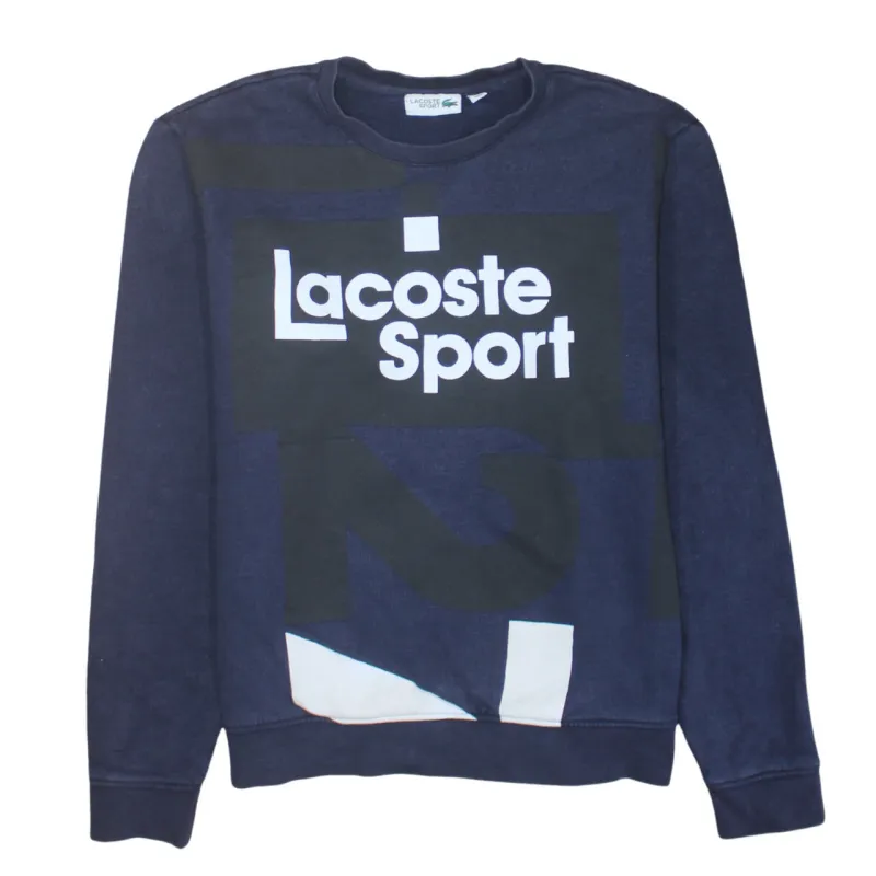 Lacoste Navy Blue Sweatshirt Men's Medium Bold Lacoste Sport Printed Front Pullover Top sold by Vintage Club