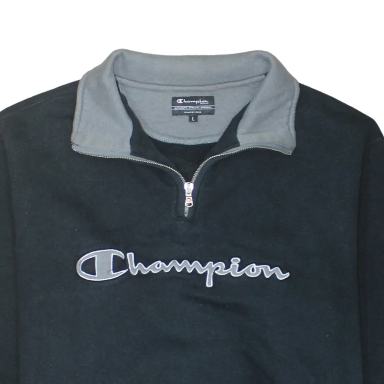 Champion Black Quarter Zip Sweatshirt Men's Large Embroidered Logo Contrast Collar Pullover sold by Vintage Club product image thumbnail 3