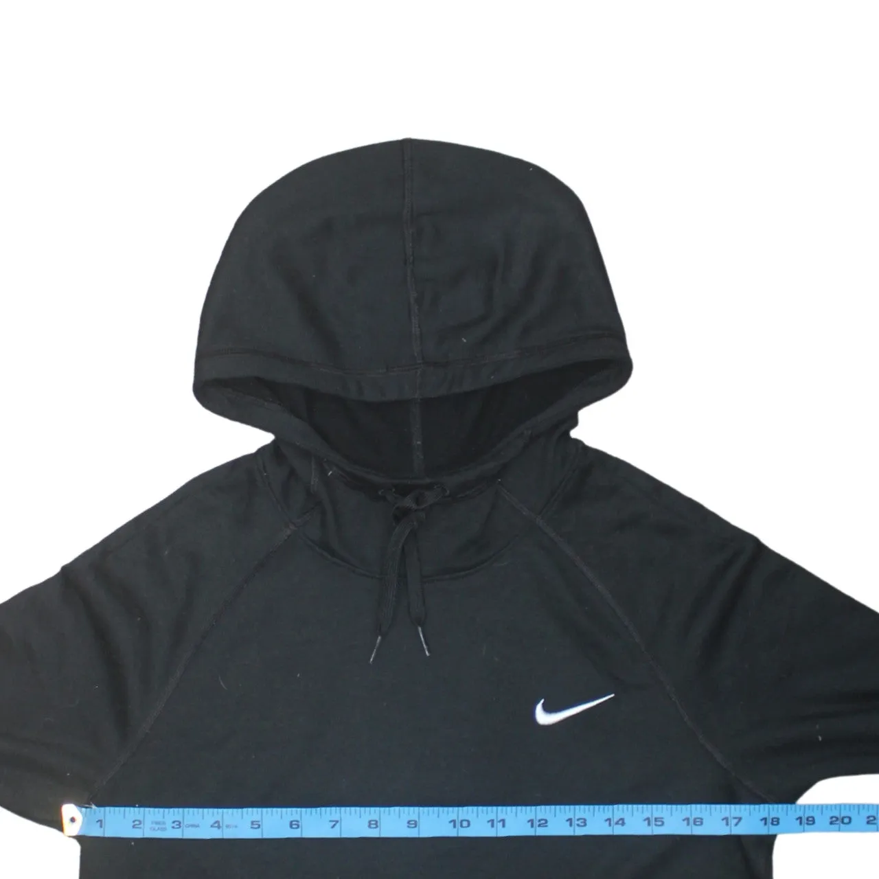 Nike Black Hoodie Women’s Small Embroidered Swoosh Drawstring Hood Front Pocket Pullover Top sold by Vintage Club product image thumbnail 5