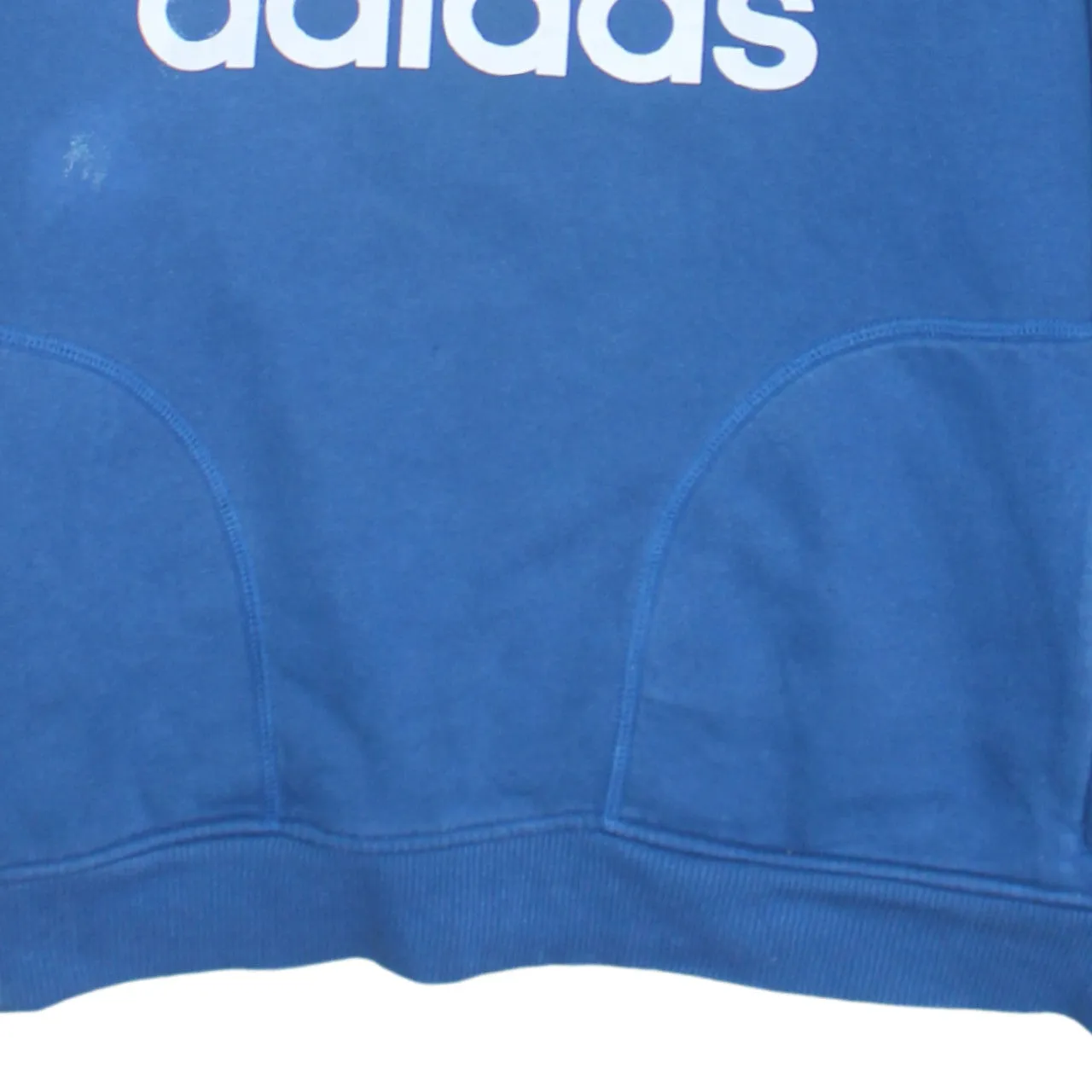 Adidas Blue Sweatshirt Men's Large Printed Trefoil Logo Front Pouch Pullover Top sold by Vintage Club product image thumbnail 4