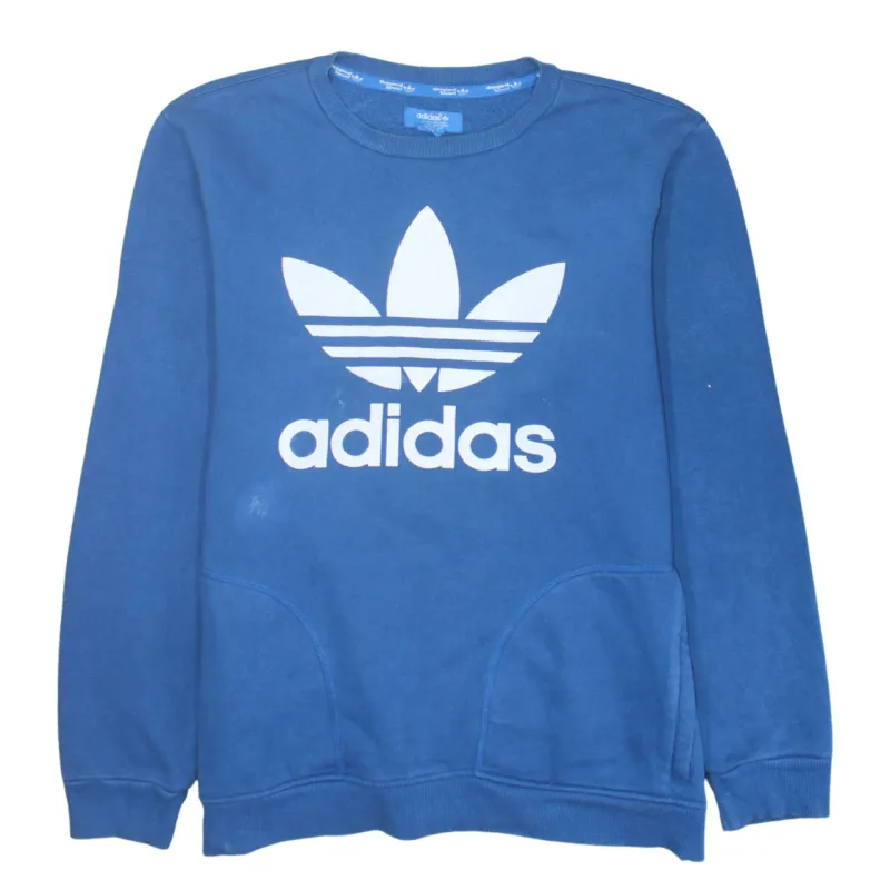 Adidas Blue Sweatshirt Men's Large Printed Trefoil Logo Front Pouch Pullover Top made by Adidas
