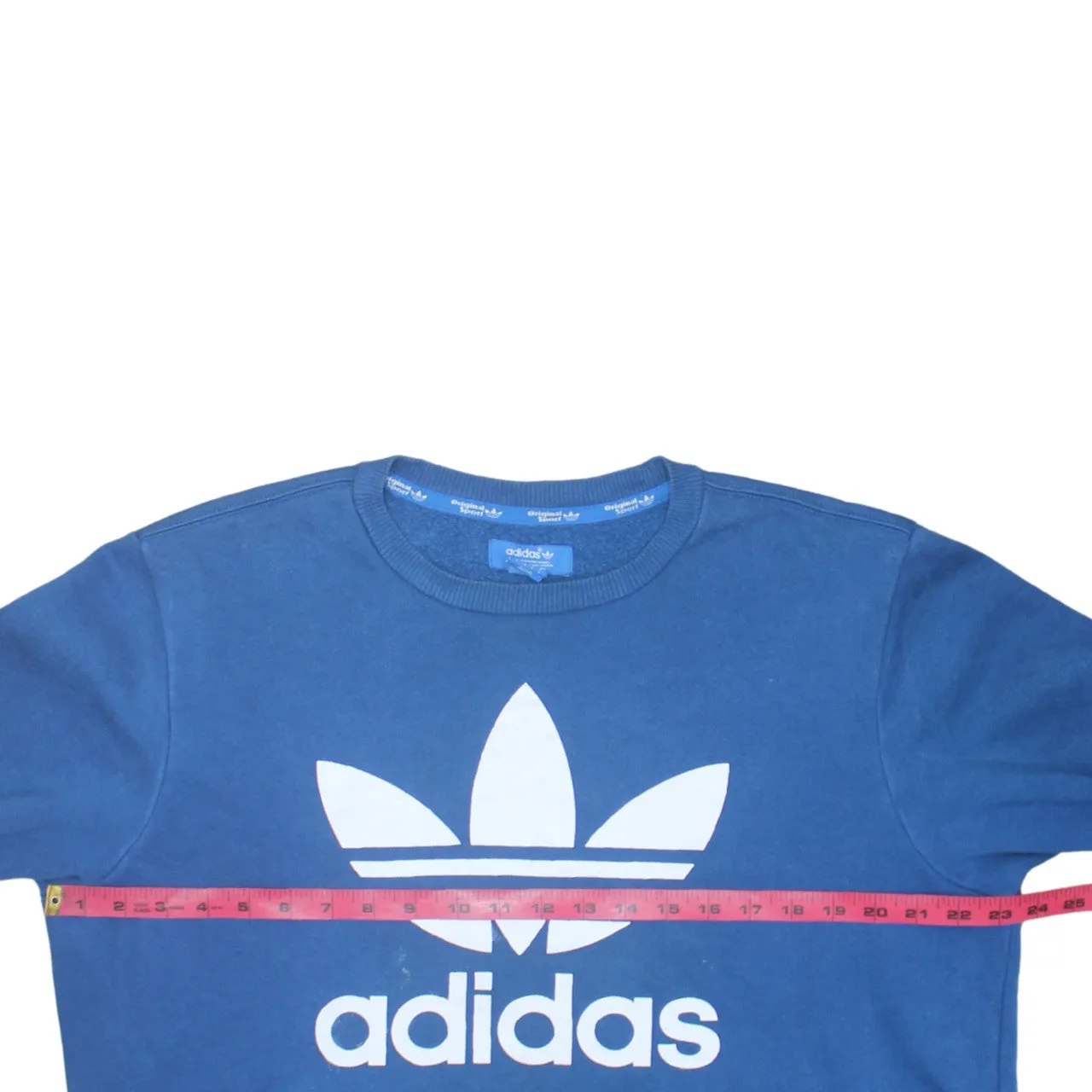 Adidas Blue Sweatshirt Men's Large Printed Trefoil Logo Front Pouch Pullover Top sold by Vintage Club product image thumbnail 5