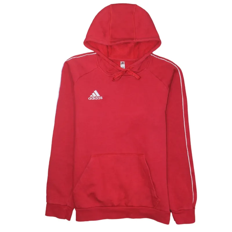 Adidas Red Hoodie Women’s Medium Embroidered Logo Stripe Sleeves Front Pocket Sweatshirt sold by Vintage Club