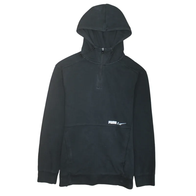 Puma Black Hoodie Men's Small Quarter Zip Embroidered Logo Front Pocket Pullover Sweatshirt sold by Vintage Club