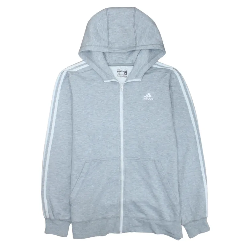 Adidas Light Grey Hoodie Women's XLarge Full Zip Three Stripe Sleeves Embroidered Logo sold by Vintage Club