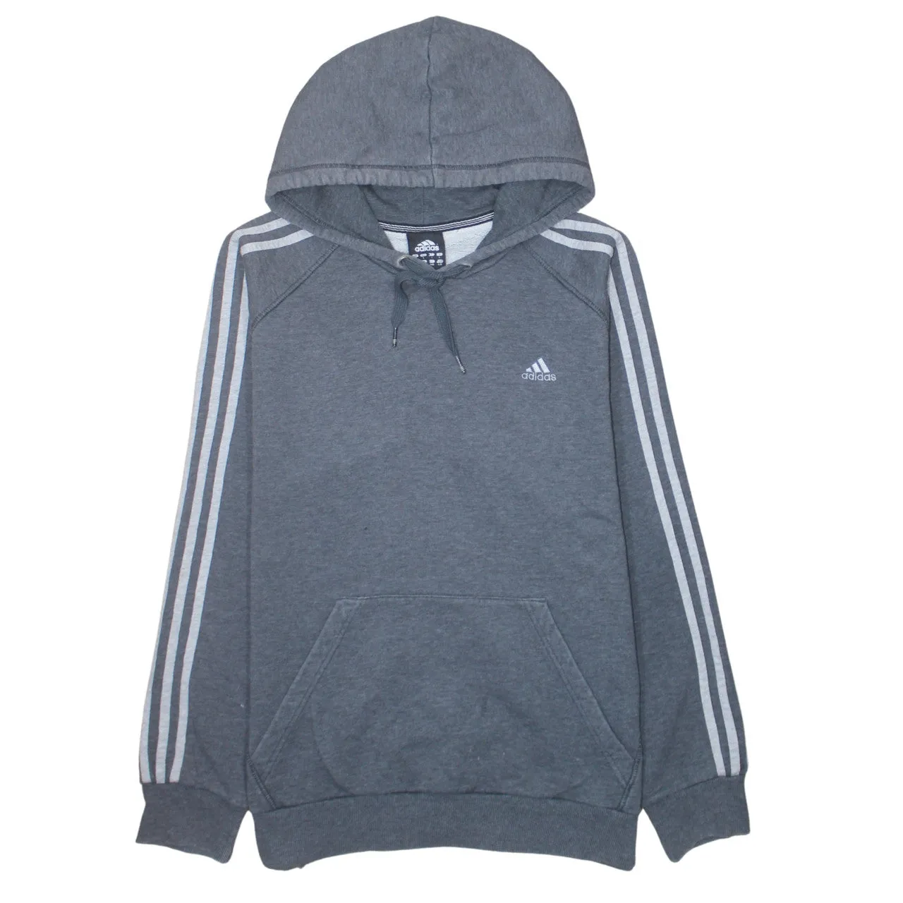 Adidas Dark Grey Hoodie Men's Small Embroidered Logo Three Stripe Sleeves Pullover Sweatshirt sold by Vintage Club