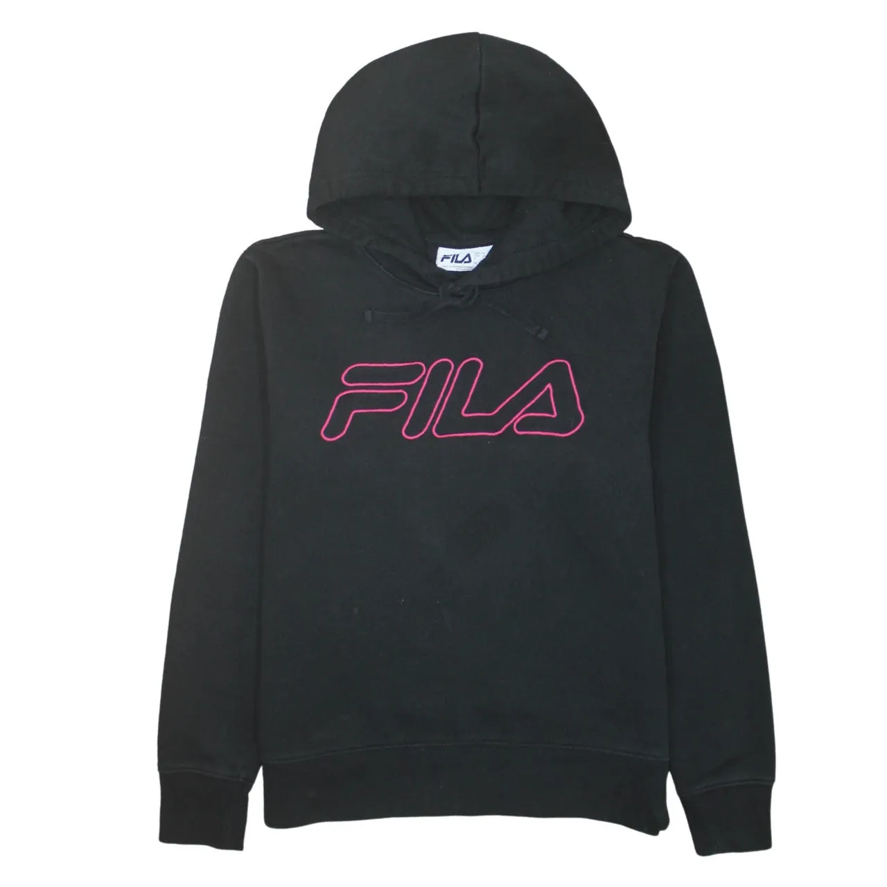Fila Black Hoodie Men's Medium Printed Logo Drawstring Hood Pullover Sweatshirt sold by Vintage Club