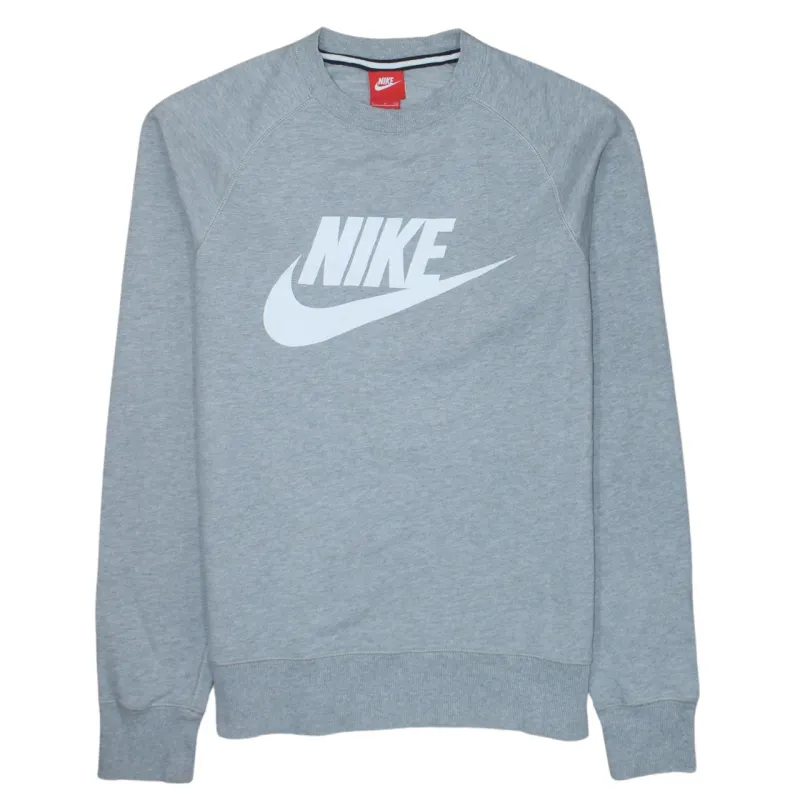 Nike Light Grey Sweatshirt Men's Small Printed Logo Crewneck Pullover Fleece Top made by Nike