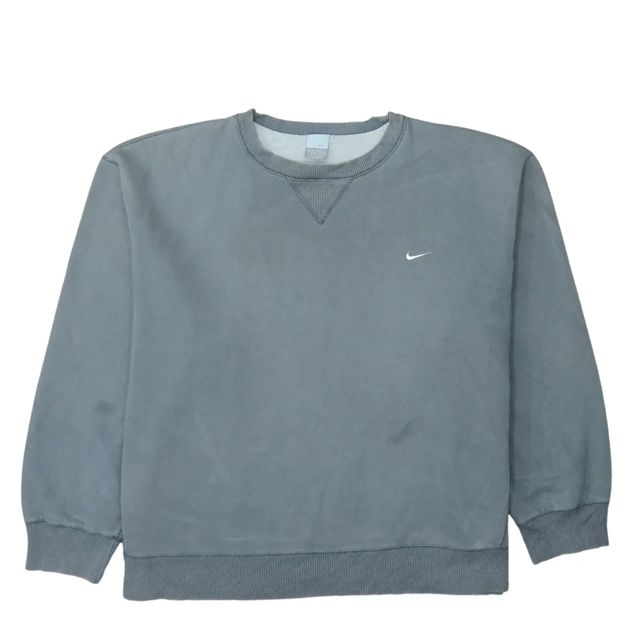 Nike Faded Grey Sweatshirt Men’s XXLarge Small Embroidered Swoosh Crewneck Pullover sold by Vintage Club