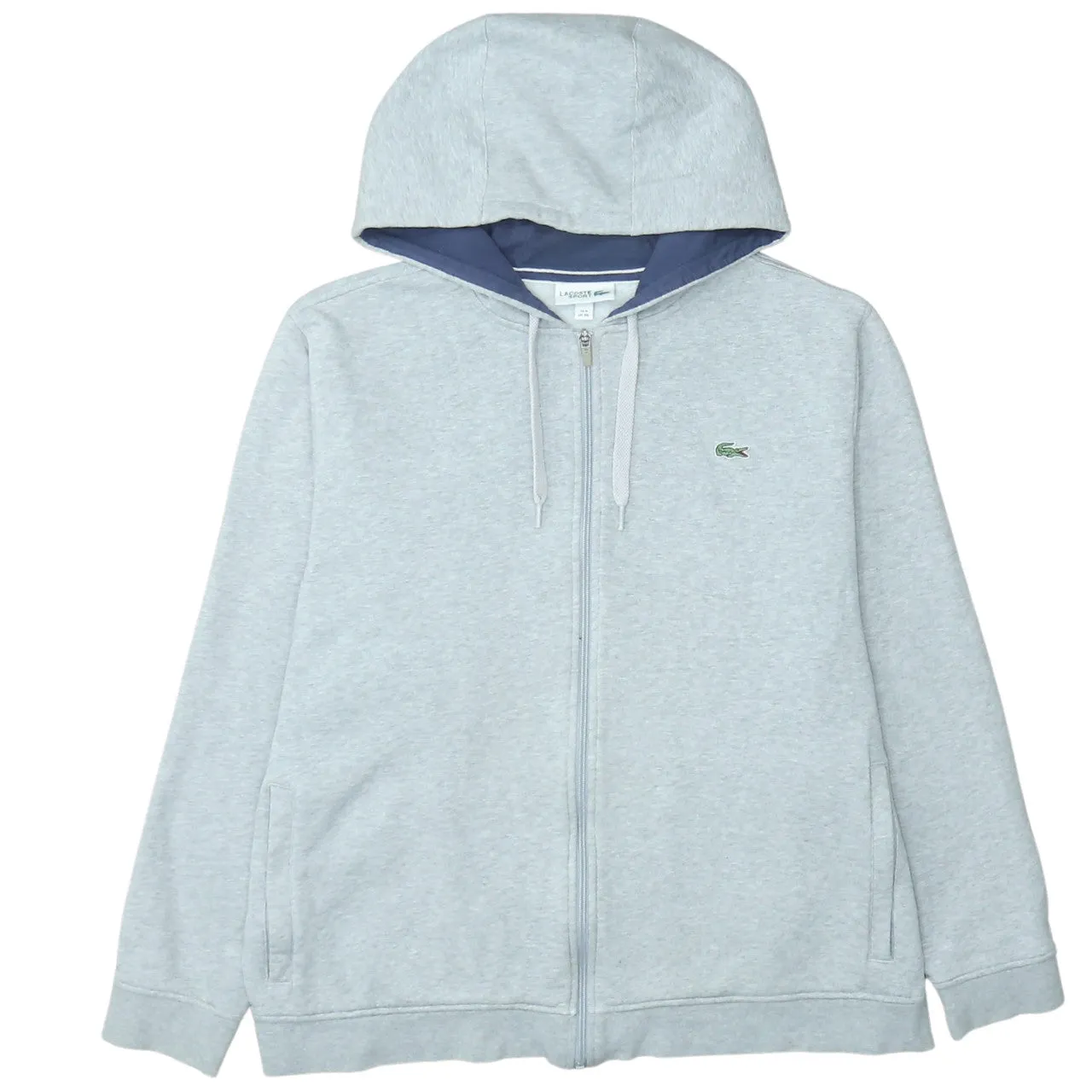 Lacoste Light Grey Full Zip Hoodie Women’s 3XL Embroidered Croc Logo Split Pockets Sweatshirt sold by Vintage Club