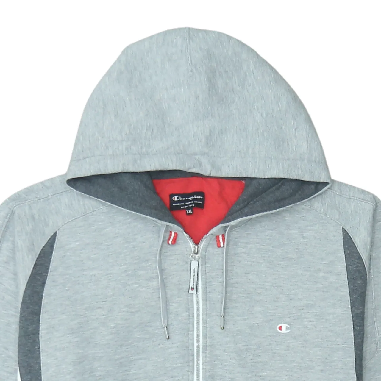 Champion Grey Full Zip Hoodie Men's XXLarge Embroidered Logo Contrast Panels Sweatshirt sold by Vintage Club product image thumbnail 3