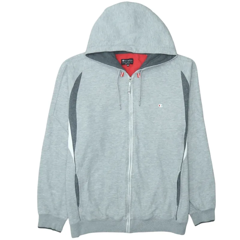 Champion Grey Full Zip Hoodie Men's XXLarge Embroidered Logo Contrast Panels Sweatshirt made by Champion