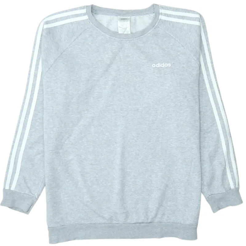 Adidas Light Grey Sweatshirt Women's Small Three Stripe Sleeves Printed Logo Pullover Top sold by Vintage Club