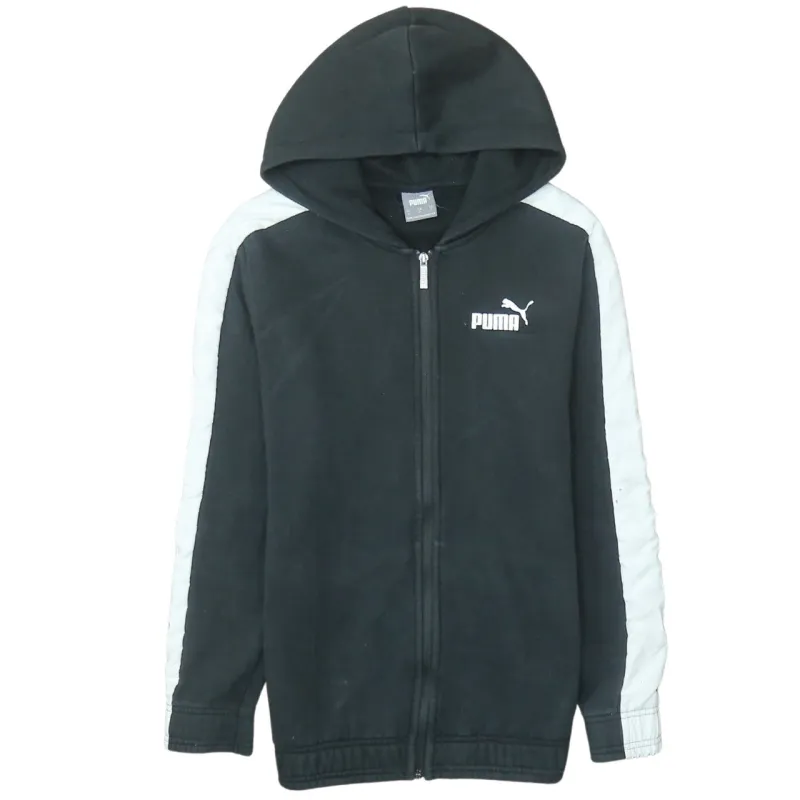 Puma Black Full Zip Hoodie Men’s Small White Sleeve Stripes Printed Chest Logo Sweatshirt sold by Vintage Club