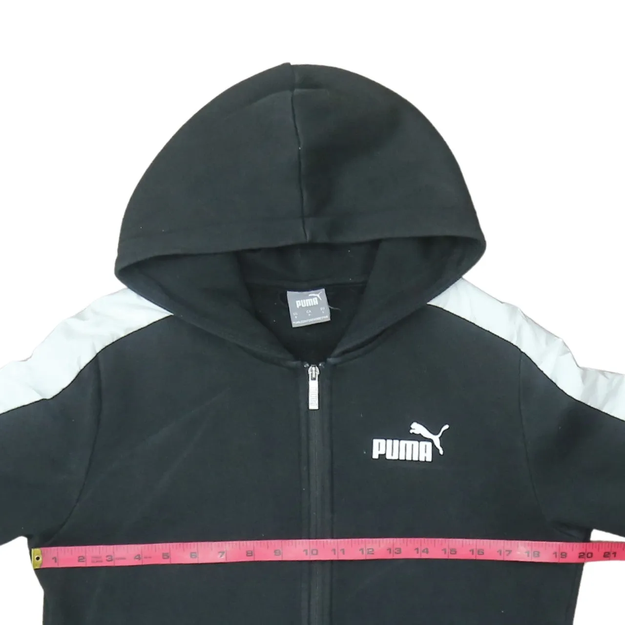 Puma Black Full Zip Hoodie Men’s Small White Sleeve Stripes Printed Chest Logo Sweatshirt sold by Vintage Club product image thumbnail 5