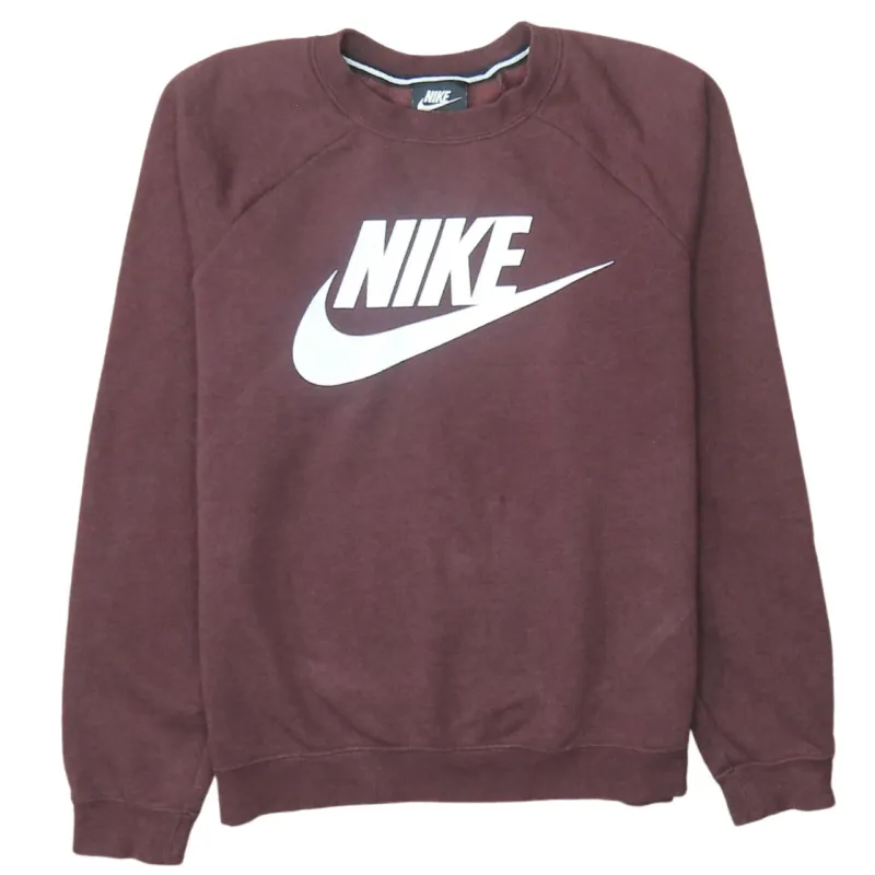 Nike Burgundy Red Sweatshirt Men's Small Printed Logo Crewneck Pullover Fleece Top made by Nike