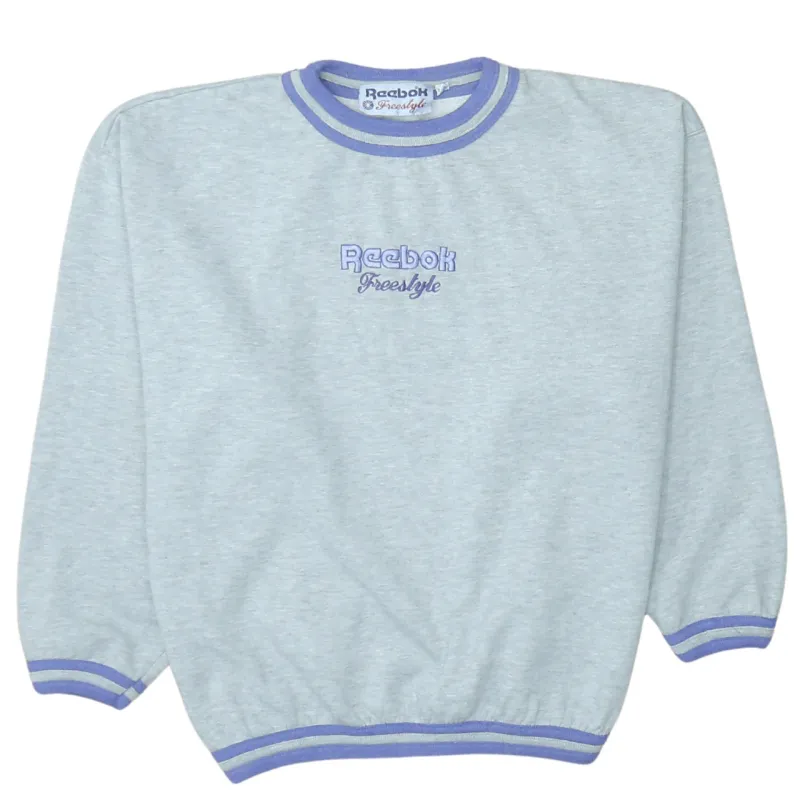 Reebok Light Grey Sweatshirt Men's XLarge Embroidered Freestyle Logo Contrast Trim Pullover Top sold by Vintage Club