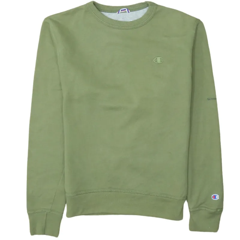 Champion Olive Green Sweatshirt Men's Small Embroidered Logo Ribbed Crewneck Pullover Fleece Top sold by Vintage Club