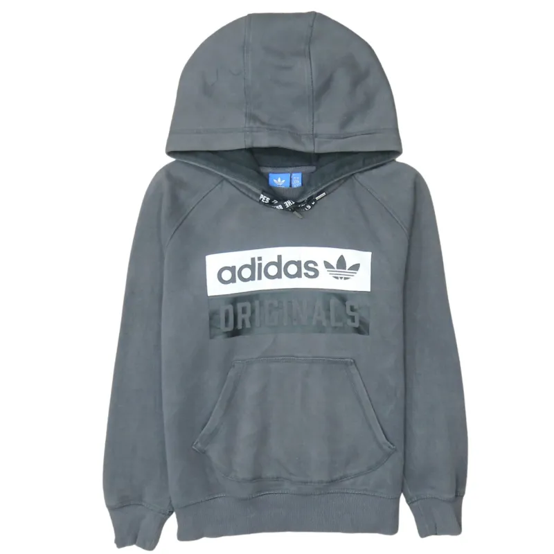 Adidas Charcoal Grey Hoodie Women's Medium Originals Printed Logo Front Pocket Sweatshirt made by Adidas