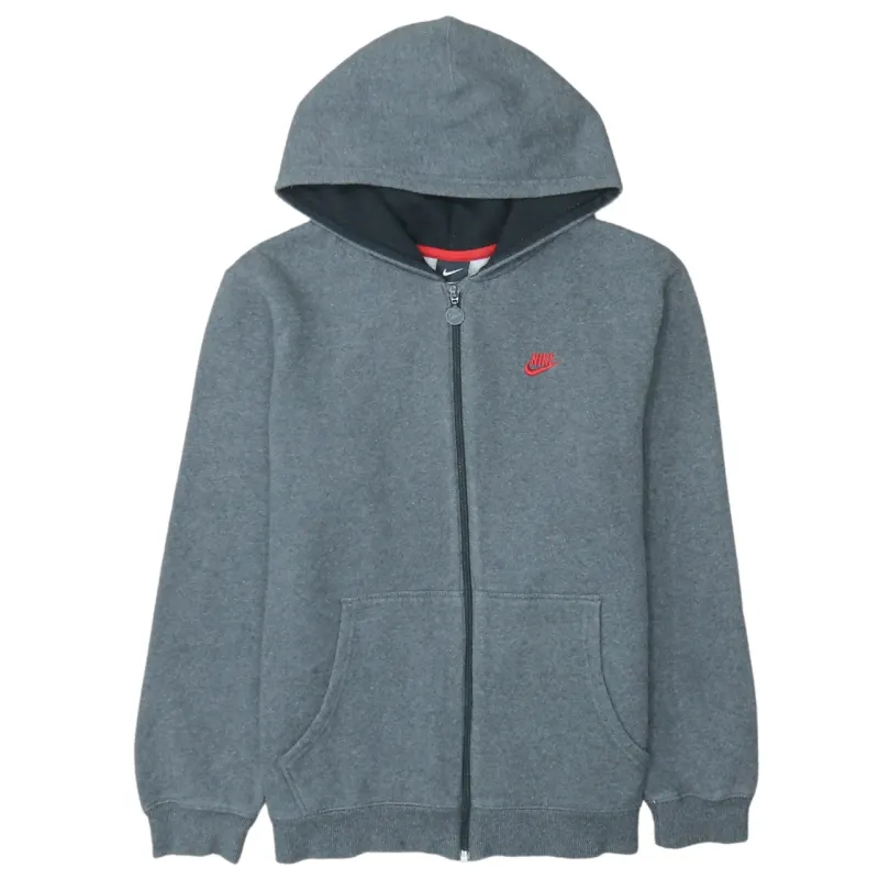 Nike Dark Grey Hoodie Women’s XLarge Embroidered Red Swoosh Zip Front Pockets Sweatshirt made by Nike