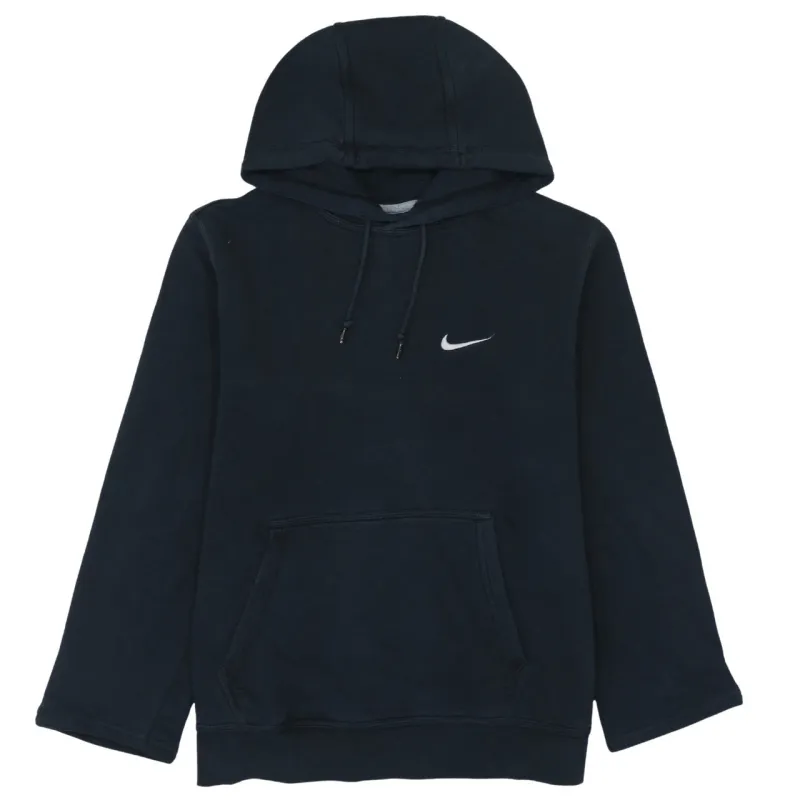 Nike Black Hoodie Women’s Medium Embroidered Swoosh Drawstring Hood Front Pocket Sweatshirt sold by Vintage Club