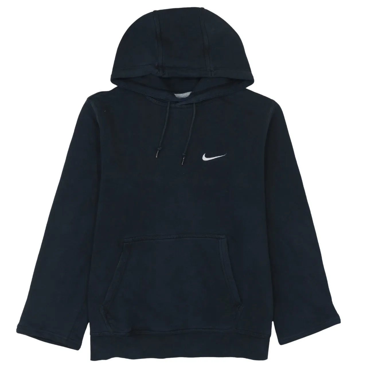 Nike Black Hoodie Women’s Medium Embroidered Swoosh Drawstring Hood Front Pocket Sweatshirt sold by Vintage Club