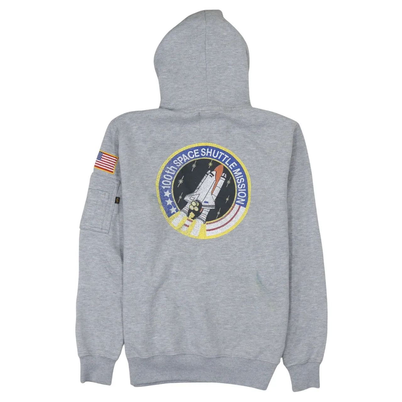 Alpha Industries Grey Hoodie Men’s Medium NASA Logo Space Shuttle Back Graphic Sweatshirt sold by Vintage Club product image thumbnail 2
