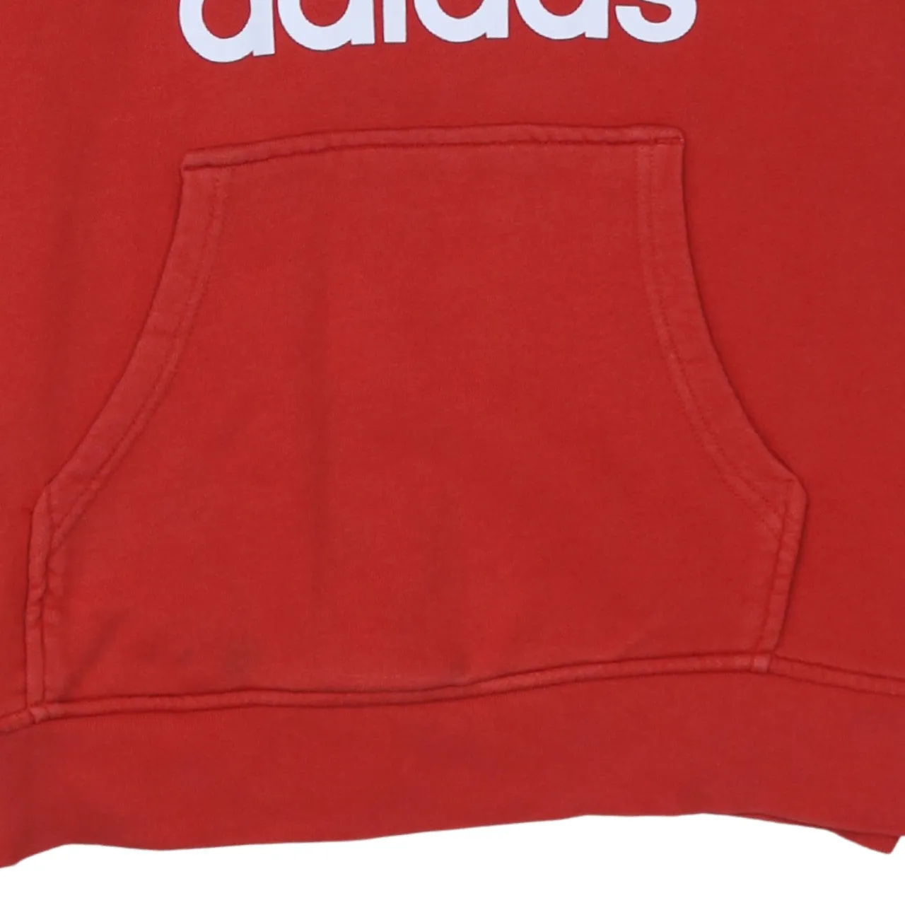 Adidas Red Hoodie Women’s Medium Printed Trefoil Logo Front Pocket Pullover Sweatshirt sold by Vintage Club product image thumbnail 4