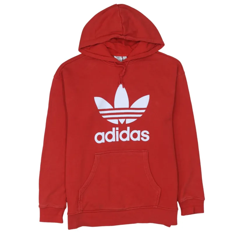 Adidas Red Hoodie Women’s Medium Printed Trefoil Logo Front Pocket Pullover Sweatshirt sold by Vintage Club