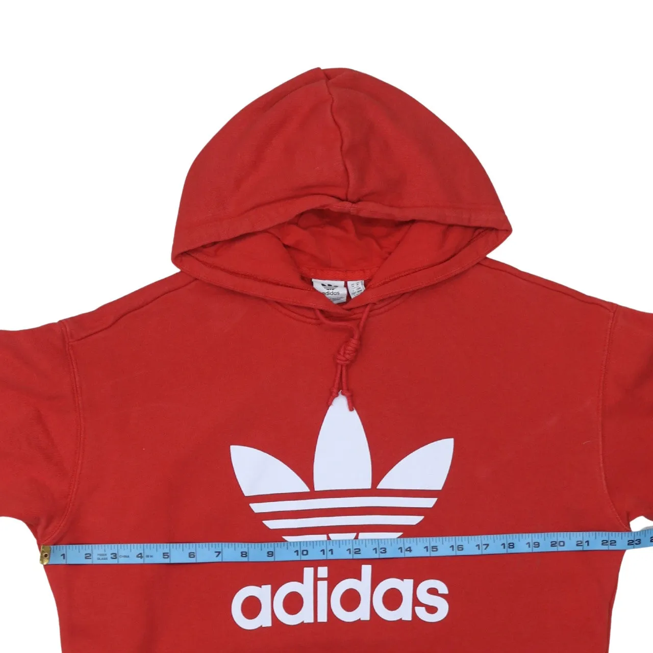 Adidas Red Hoodie Women’s Medium Printed Trefoil Logo Front Pocket Pullover Sweatshirt sold by Vintage Club product image thumbnail 5