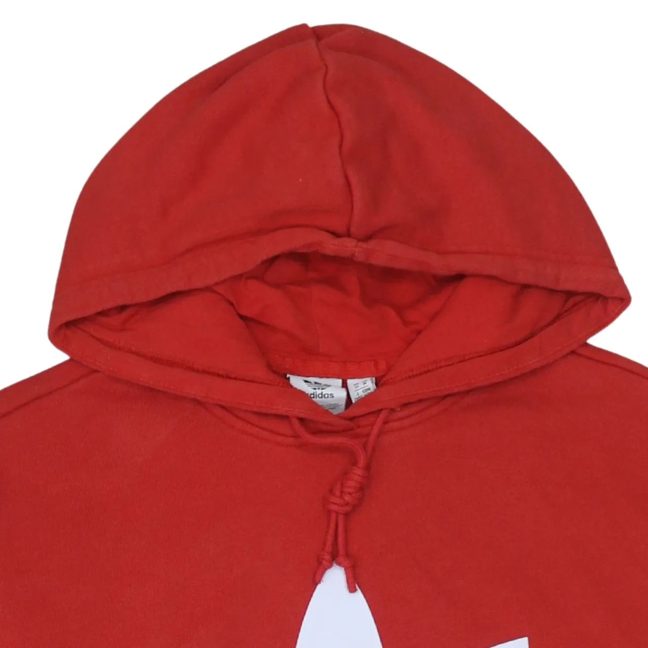 Adidas Red Hoodie Women’s Medium Printed Trefoil Logo Front Pocket Pullover Sweatshirt sold by Vintage Club product image thumbnail 3