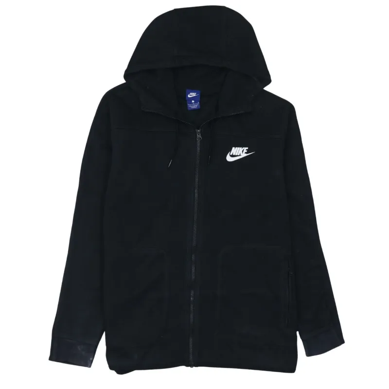 Nike Black Full Zip Hoodie Men's Large Printed Swoosh Logo Front Pockets Sweatshirt sold by Vintage Club