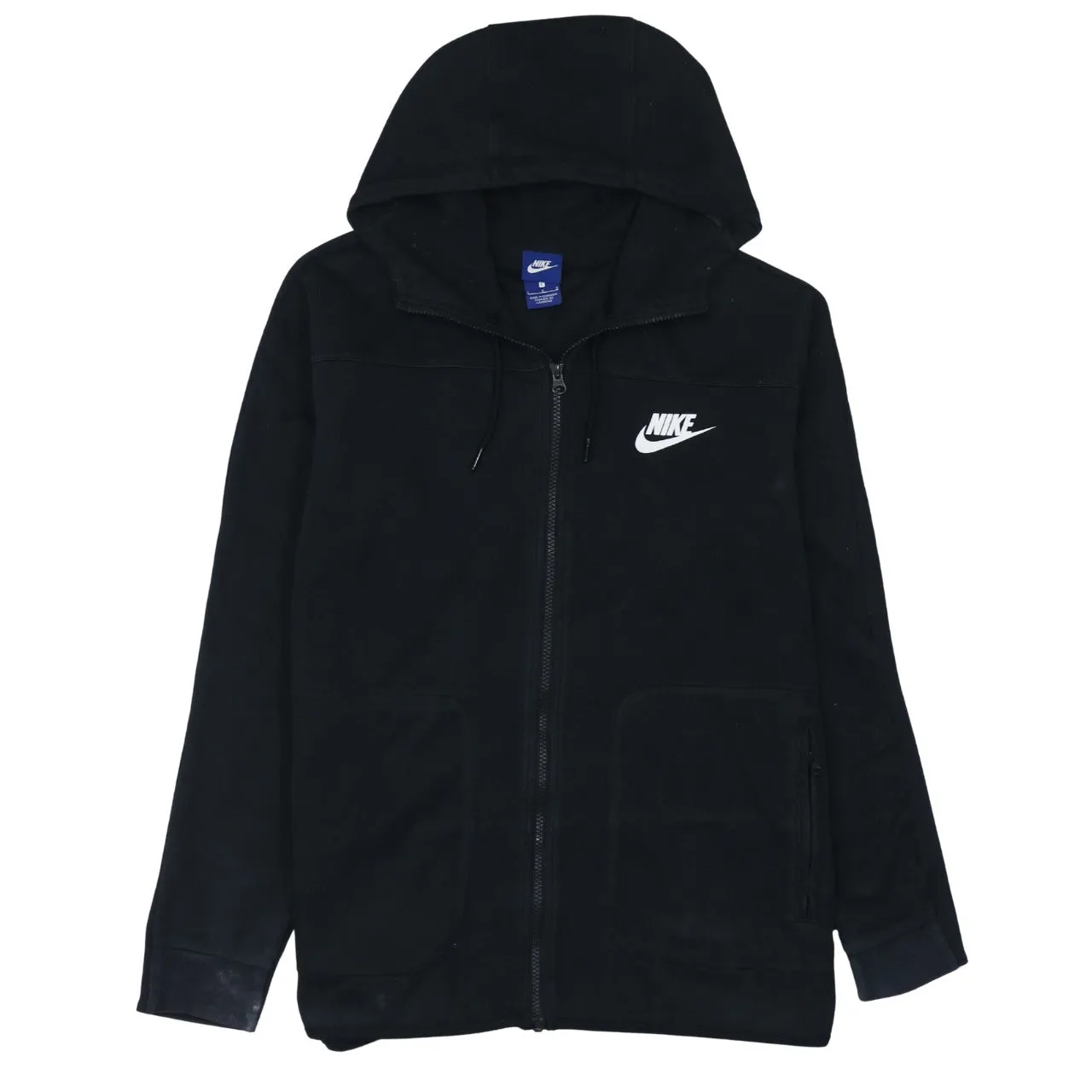 Nike Black Full Zip Hoodie Men's Large Printed Swoosh Logo Front Pockets Sweatshirt sold by Vintage Club