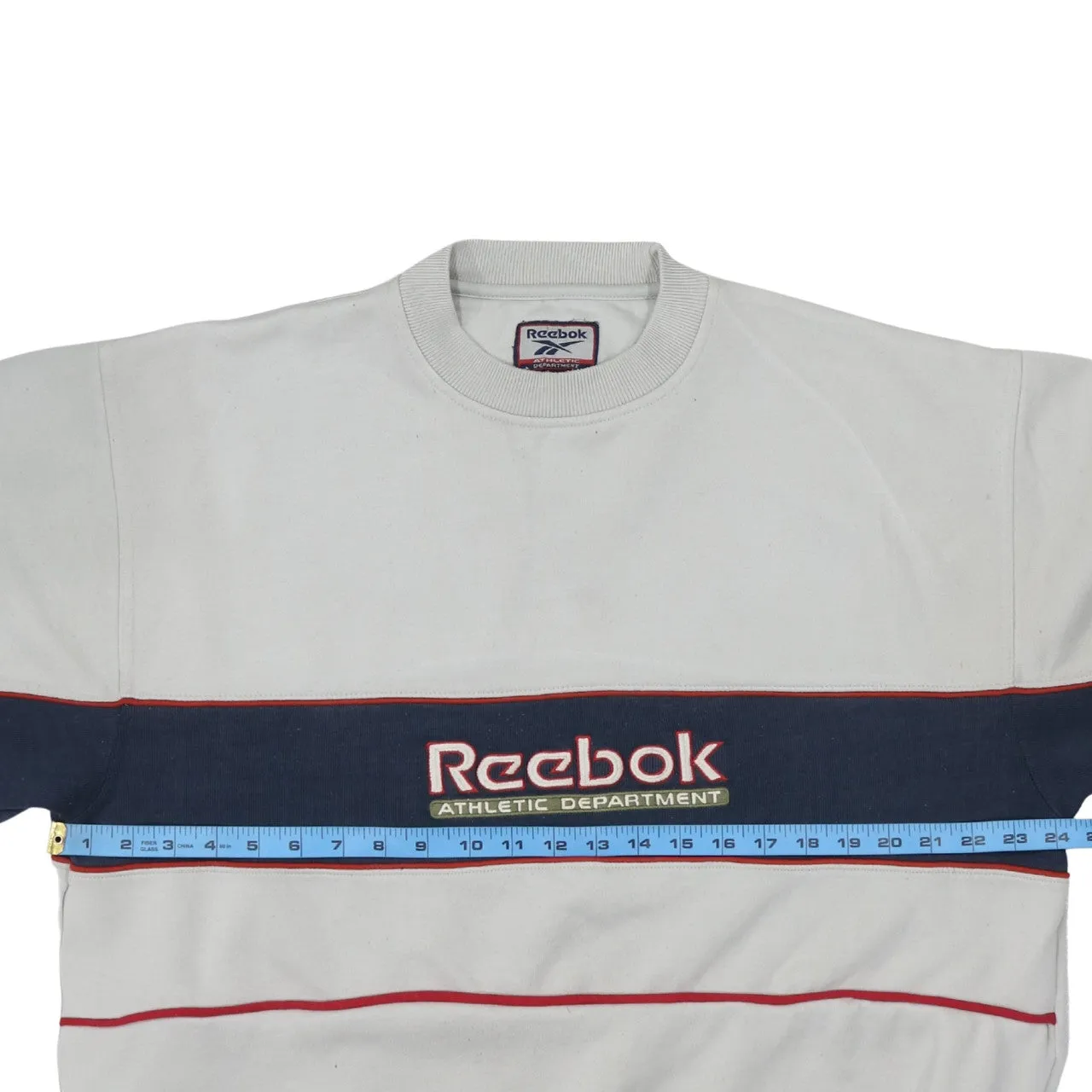 Reebok Cream Navy Sweatshirt Men's XLarge Embroidered Athletic Department Logo Crewneck Pullover sold by Vintage Club product image thumbnail 5