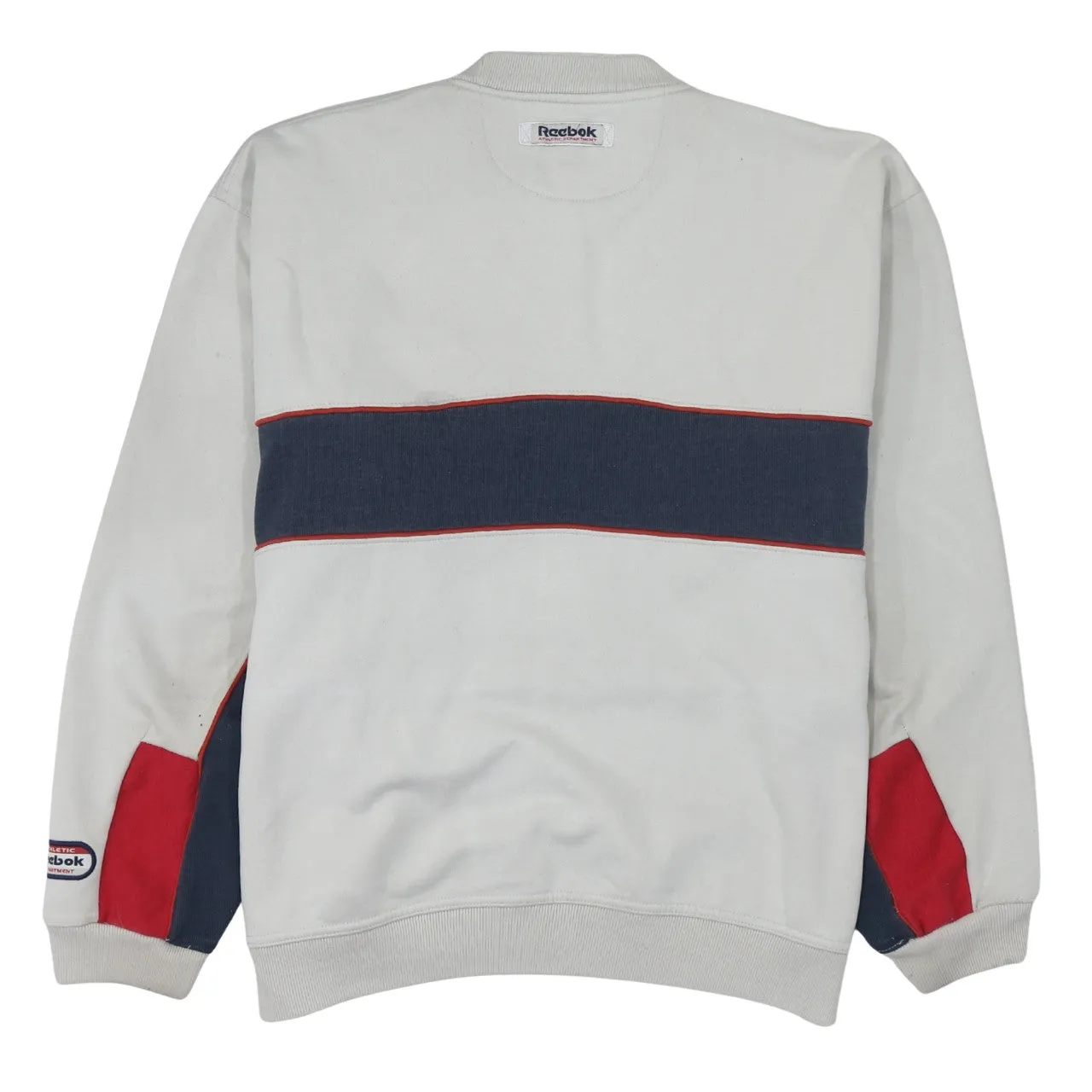 Reebok Cream Navy Sweatshirt Men's XLarge Embroidered Athletic Department Logo Crewneck Pullover sold by Vintage Club product image thumbnail 2