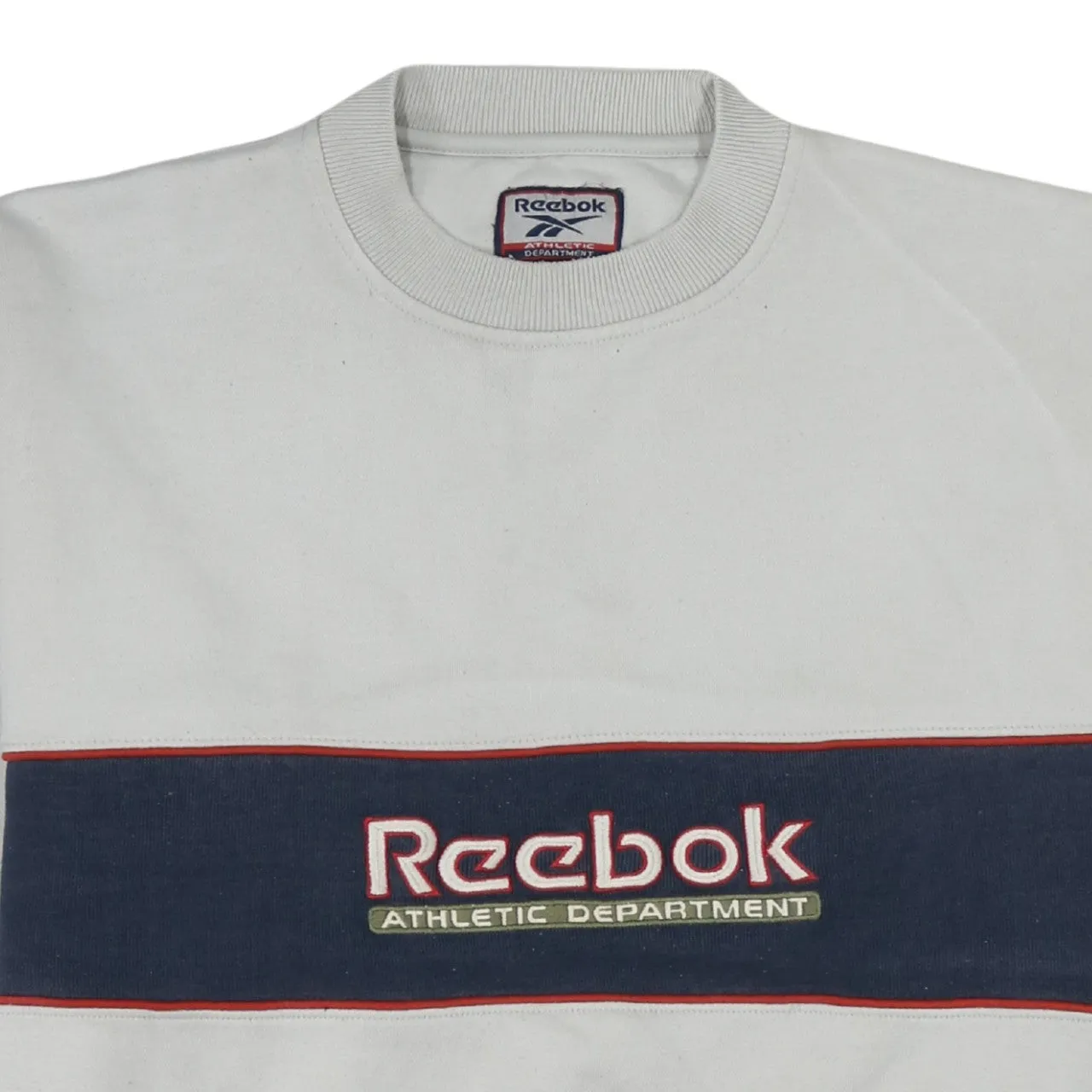 Reebok Cream Navy Sweatshirt Men's XLarge Embroidered Athletic Department Logo Crewneck Pullover sold by Vintage Club product image thumbnail 3