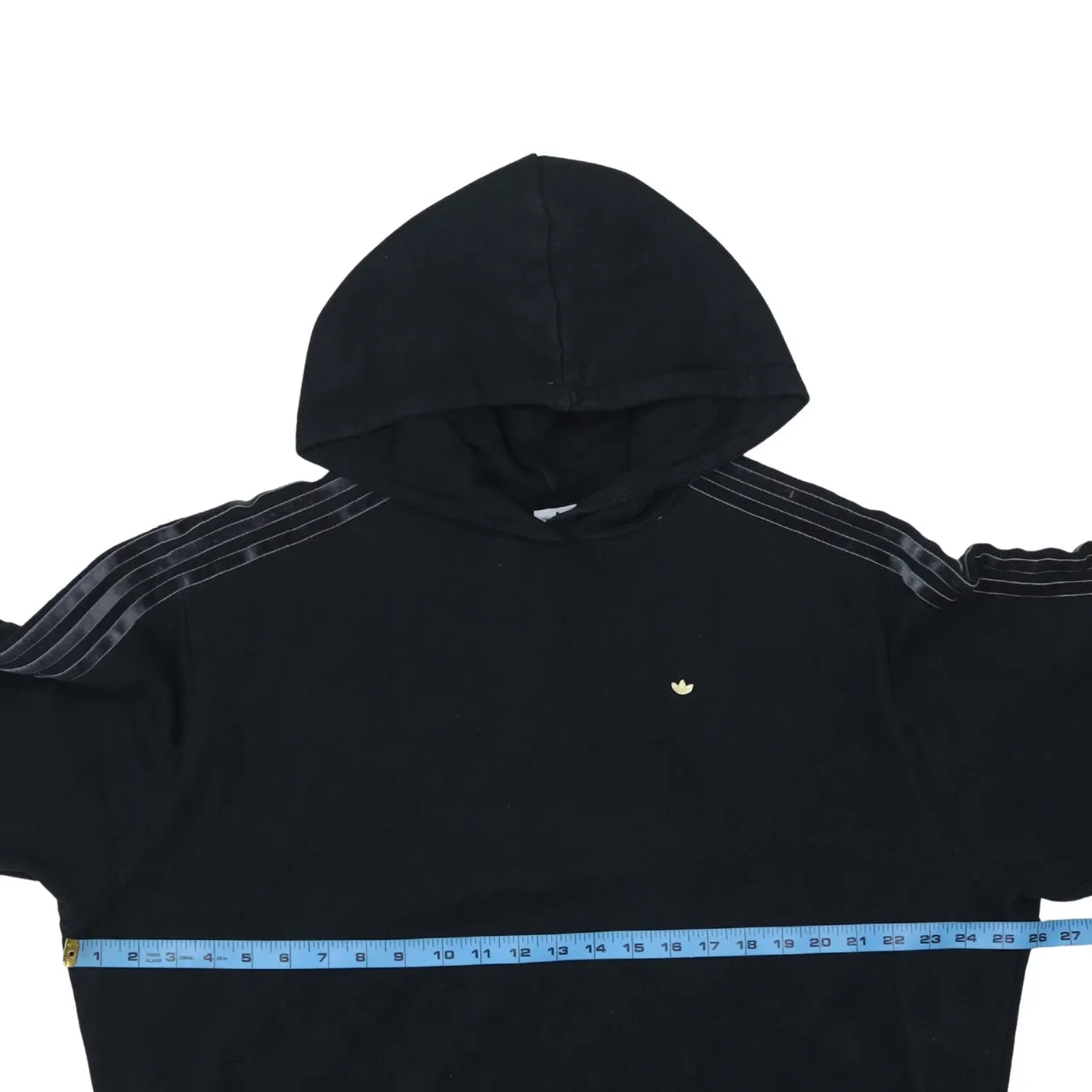 Adidas Black Hoodie Women’s Small Embroidered Trefoil Logo Three Stripe Sleeves Pullover Sweatshirt sold by Vintage Club product image thumbnail 5