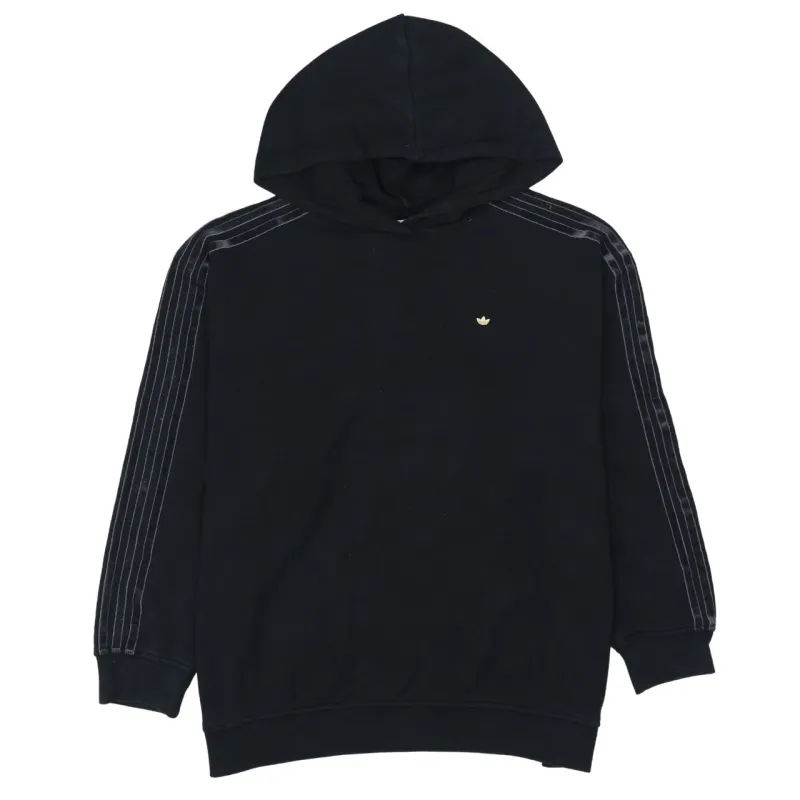 Adidas Black Hoodie Women’s Small Embroidered Trefoil Logo Three Stripe Sleeves Pullover Sweatshirt sold by Vintage Club