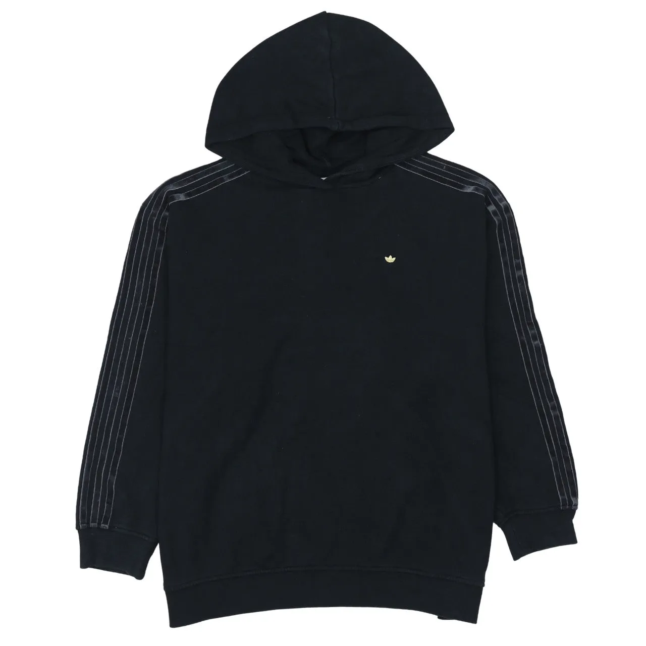 Adidas Black Hoodie Women’s Small Embroidered Trefoil Logo Three Stripe Sleeves Pullover Sweatshirt sold by Vintage Club